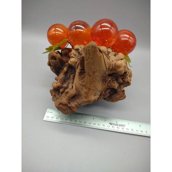 Vintage 11" Long MCM Large Orange Lucite Grape Cluster Burlwood Mid Century Mod - Picture 14 of 17